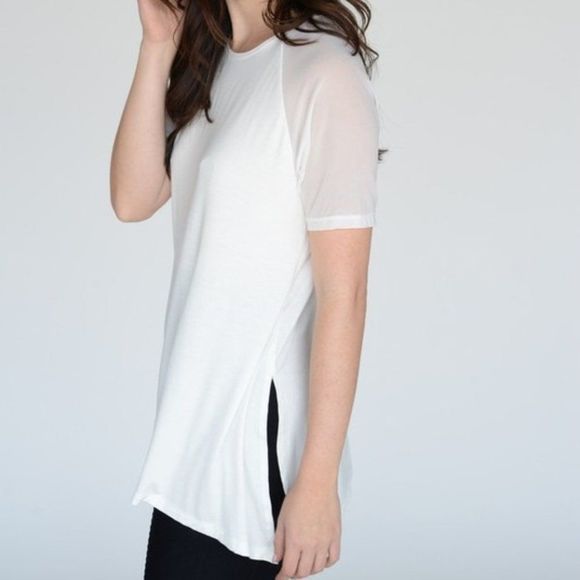 Athleisure Side Slit Mesh Sleeve Top - Picture 2 of 4